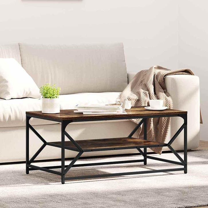 vidaXL Salontafel Rook Eiken 90 x 50 x 40 cm Engineered hout, Huis en Inrichting, Tafels | Salontafels, Nieuw, Verzenden