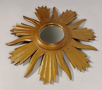 Wandspiegel- Klassiek sunburst - Gouden hout, Glas - Vintage