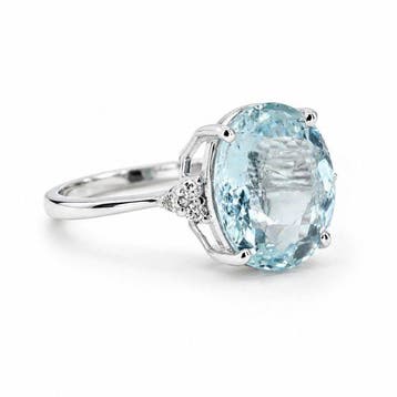 Ring - 18 karaat Witgoud - 6.19ct. tw. Aquamarijn - Diamant