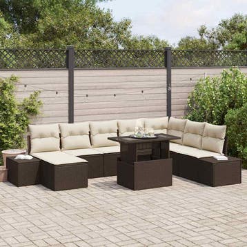 vidaXL Tuinbank Set 9 st Bruin en Crème poly rattan, Verzenden, Nieuw