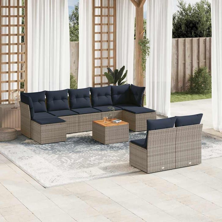 vidaXL 10-delige tuinbankset met kussens, grijs polyrotan, Jardin & Terrasse, Ensembles de jardin, Envoi
