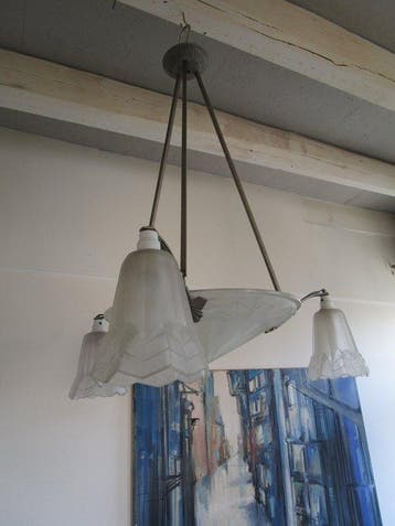 Plafonnier - Lampe de plafond Art Déco signée DEGUE