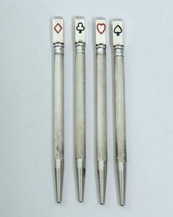 4 Sterling zilveren bridge potloden in originele cassette -, Antiek en Kunst