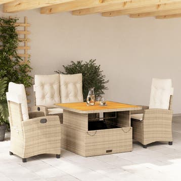 vidaXL 4-delige Tuinset met kussens poly rattan beige, Verzenden, Nieuw, Tuinset