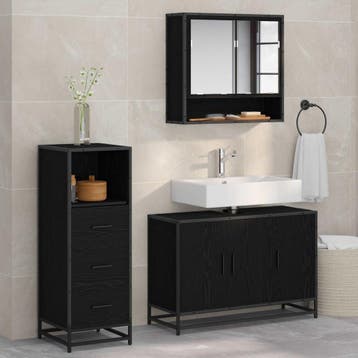 vidaXL Badkamermeubel Set met lade 3 pcs Zwart Eiken Bewerkt, Verzenden