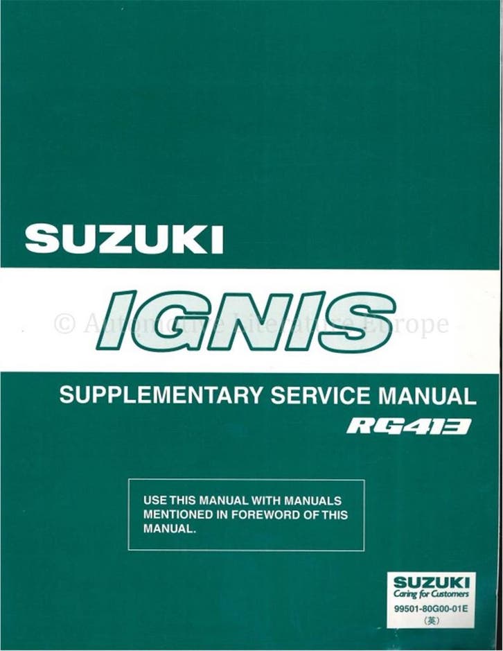 2002 SUZUKI IGNIS SUPPLEMENT SERVICE MANUAL ENGELS, Autos : Divers, Modes d'emploi & Notices d'utilisation