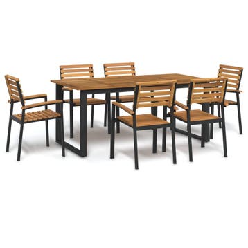 vidaXL 7-delige Tuinset massief acaciahout en metaal, Verzenden, Nieuw, Tuinset