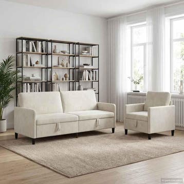 vidaXL Sofa Set Met Opslag 2 st Crèmekleurig Polyester, Verzenden, Nieuw