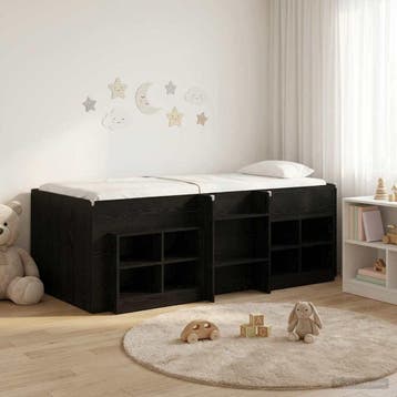 vidaXL Loft Bed Frame met Kast met plank 3 st Zwart Bewerkt, Verzenden