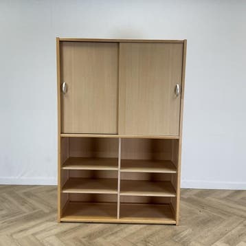 Klassehout half open kast met boven schuifdeuren (hxbxd), Huis en Inrichting, Gebruikt