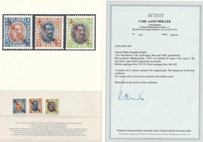 IJsland 1933 - Hopvliegtuig „Itala“ / Balbo – volledig, Postzegels en Munten, Postzegels | Amerika