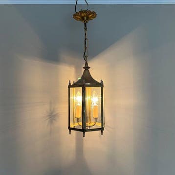 Plafonnier cage - Laiton doré - Lanterne de vestibule en, Antiquités & Art