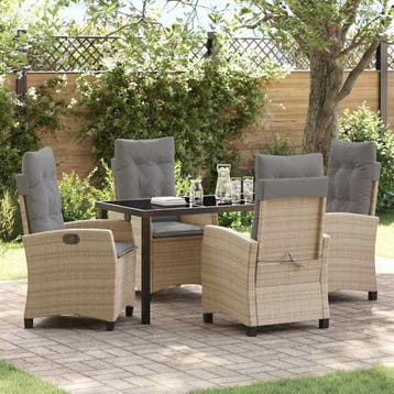 vidaXL Tuin Eettafel Set met kussen 5 pcs Beige poly rattan, Verzenden, Nieuw