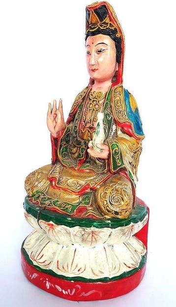 Vintage Chinese houten uitgehouwen beschermengel Kwan