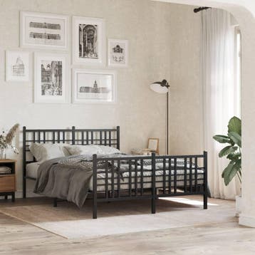 vidaXL Bedframe met hoofd- en voeteneinde metaal zwart, Verzenden