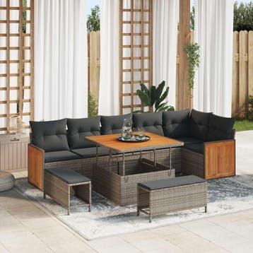 vidaXL Tuinbank Set 9 st 9-Aantal zitplaatsen Grijs, Verzenden, Nieuw