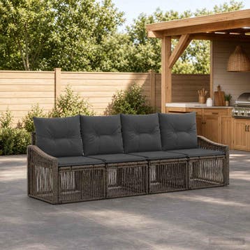 vidaXL Tuinbank Set 4 st Grijs poly rattan, Verzenden, Nieuw