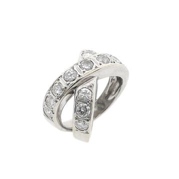18 Krt. Witgouden brede crossover ring met diamanten; 2,1..., Handtassen en Accessoires, Ringen, Gebruikt, Ophalen of Verzenden