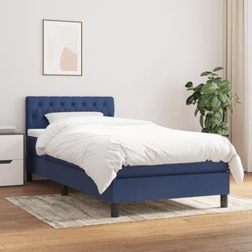 vidaXL Boxspring met matras stof blauw 90x200 cm, Verzenden