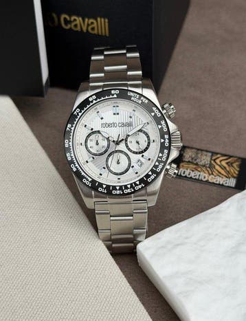 Roberto Cavalli - Chronograph Date White/Black - Sans prix, Handtassen en Accessoires, Nieuw