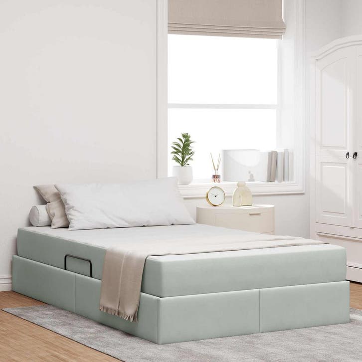 vidaXL Opbergbed met matras met matras Lichtgrijs 120 x 190, Huis en Inrichting, Slaapkamer | Bedden, Nieuw, Verzenden