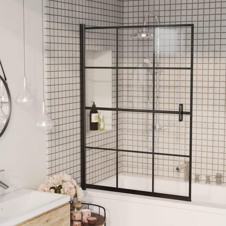 vidaXL Douchewand 100x140 cm ESG zwart, Bricolage & Construction, Sanitaire, Envoi