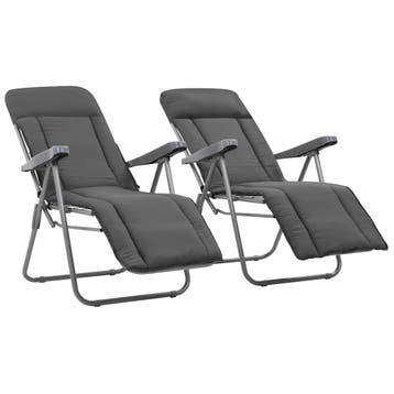 vidaXL Opklapbare stoelen met kussens, 2 stuks, grijs, Tuin en Terras, Verzenden, Nieuw