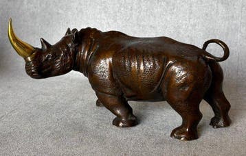 Beeld, Neushoorn (Zonder Minimumprijs) - 11 cm - Brons