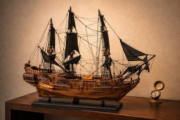 ENORME Voilier Fregate Black Pearl en bois 100CM bateau