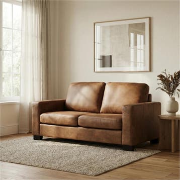 Leren bank Energy - 2 zits - Kenia Brown (bruin) - Poten, 150 tot 200 cm, Nieuw, Ophalen of Verzenden, Modern
