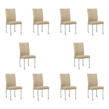 Set van 10 Leren eetkamerstoelen Comfort met wieltjes -, Huis en Inrichting, Ophalen of Verzenden, Nieuw, Leer, Eén