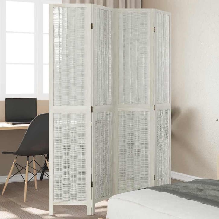 vidaXL Kamerscherm met 4 panelen massief paulowniahout wit, Huis en Inrichting, Woonaccessoires | Overige, Nieuw, Verzenden