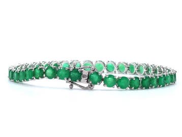 Bracelet - 14 carats Or blanc - 17.19ct. tw. Émeraude