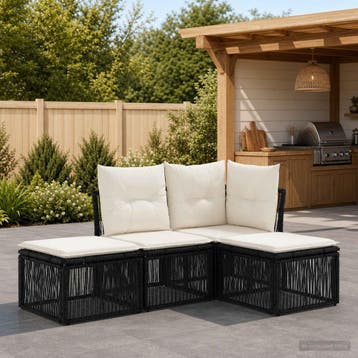 vidaXL Tuinbank Set 4 st Zwart poly rattan, Verzenden, Nieuw
