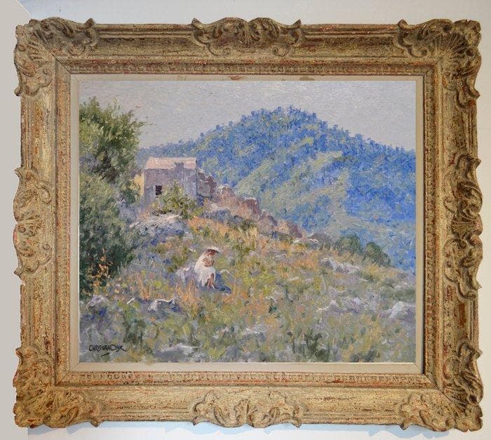 Chris van Dijk (1952) Impressionist -  Grange dans un, Antiquités & Art, Art | Peinture | Classique