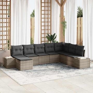 vidaXL Tuinbank Set met kussen met opslag 8 pcs Grijs poly, Verzenden, Nieuw