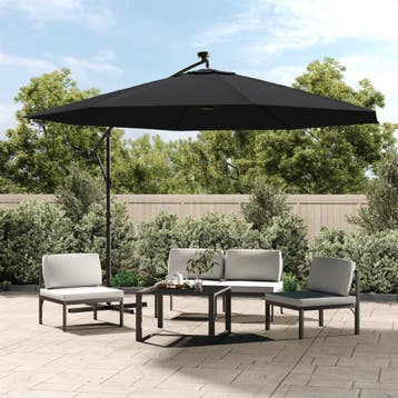 vidaXL Zweefparasol met LED-verlichting 350 cm zwart, Verzenden, Nieuw