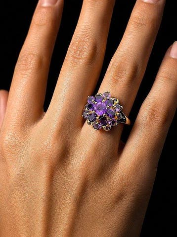 Amethist - Zilver, 925 - Ring - Bloemencluster