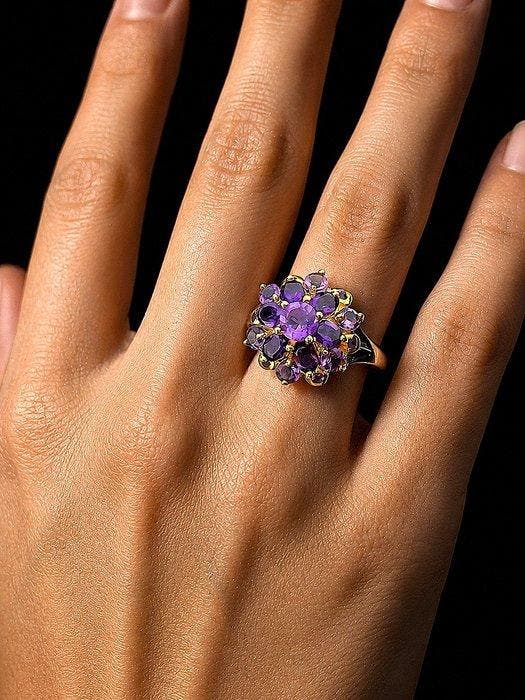 Amethist - Zilver, 925 - Ring - Bloemencluster, Antiquités & Art, Curiosités & Brocante