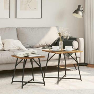 vidaXL Bijzettafelset 2 st Oud Hout en Zwart 50 x 50 x 50 cm, Huis en Inrichting, Verzenden, Nieuw