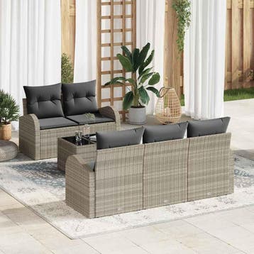 vidaXL Tuinbank Set 6 st Lichtgrijs poly rattan, Verzenden, Nieuw