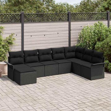 vidaXL Tuinbank Set 8 st Zwart poly rattan, Verzenden, Nieuw