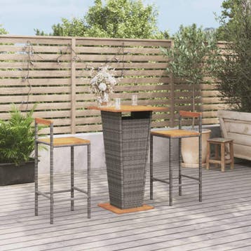 vidaXL 3-delige Tuinbarset poly rattan en massief acaciahout, Tuin en Terras, Verzenden, Nieuw
