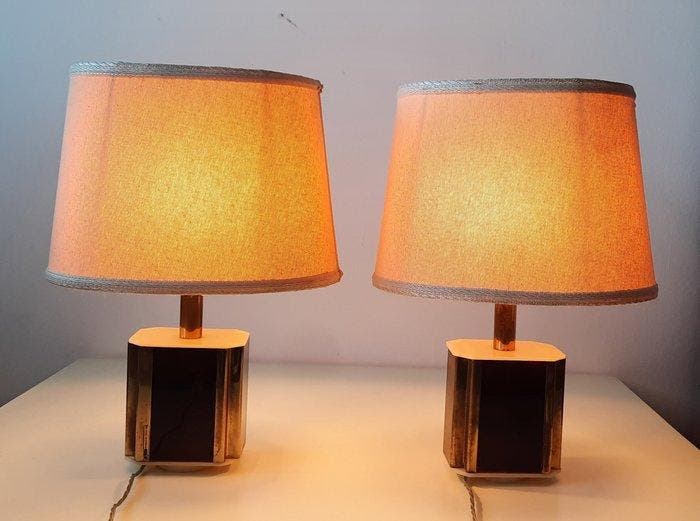 GMD Montagnani, Firenze - Tafellamp (2) - Messing, plexiglas, Antiek en Kunst, Antiek | Verlichting