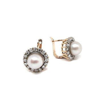 Boucles doreilles - 19,2 carats Or jaune Perle - Diamant -, Nieuw