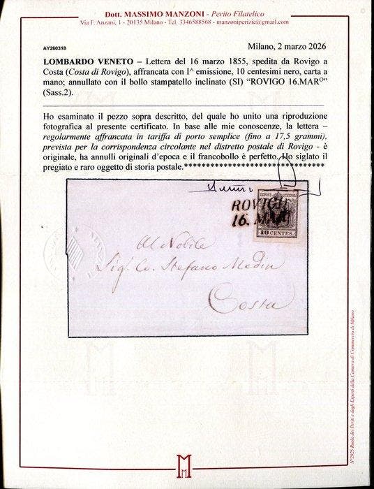 Italiaanse oude staten - Lombardije Venetië 1850 - 10, Postzegels en Munten, Postzegels | Europa | Italië