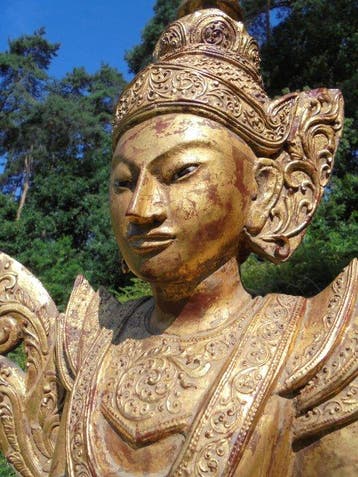 Grande statue de Bouddha avec feuille dor / Hauteur 114 cm