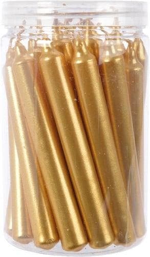 Kaarsen dinner wax kort dun metallic goud 10,5 cm ø1,3 koker, Nieuw