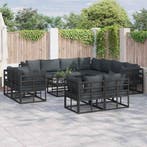 vidaXL Tuinbank Set met kussen 11 pcs Zwart Aluminium, Tuin en Terras, Verzenden, Nieuw