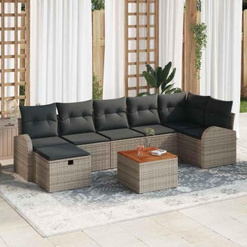 vidaXL Tuinbank Set 8 st Grijs poly rattan, Verzenden, Nieuw